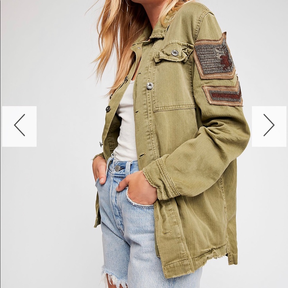 Free People Embellished Military Shirt Jacket, XS